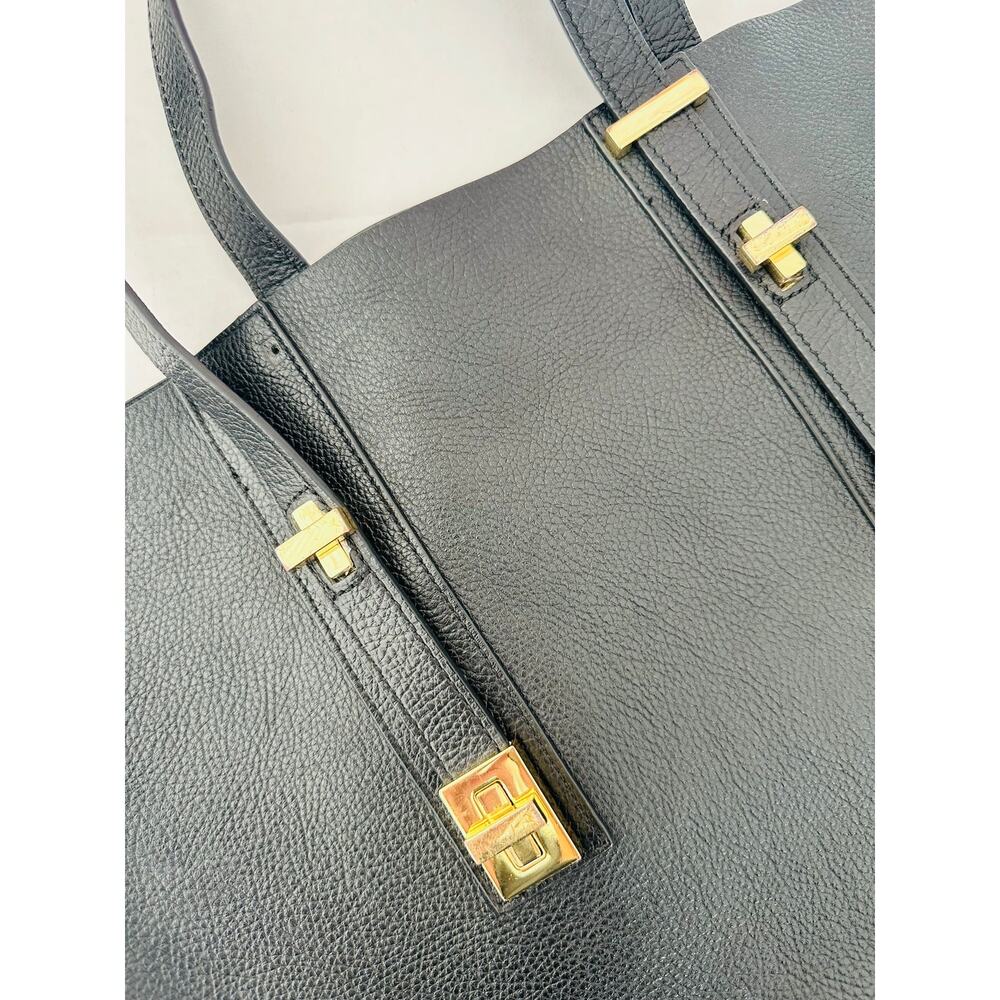 India Hicks Solitaire Leather Tote Bag Black with Brushed Gold Accents Flawed - Picture 2 of 11